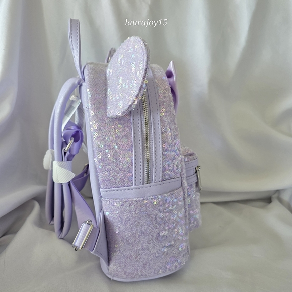 🌞SOLD🌞 Disney Parks Loungefly Opalescent Lavender Sequin Backpack Minnie Mouse - Picture 6 of 12